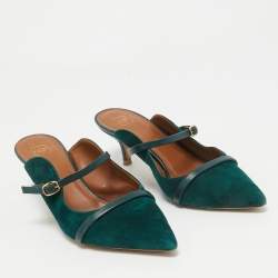 Pre Owned Malone Souliers Dark Green Suede and Leather Mules Size 40