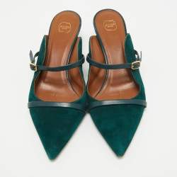 Pre Owned Malone Souliers Dark Green Suede and Leather Mules Size 40