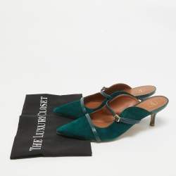 Pre Owned Malone Souliers Dark Green Suede and Leather Mules Size 40