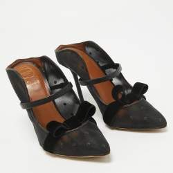 Pre Owned Malone Souliers Black Leather and Mesh Maureen Slides Size 35