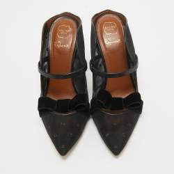 Pre Owned Malone Souliers Black Leather and Mesh Maureen Slides Size 35