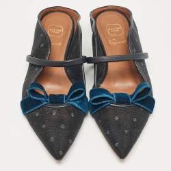 Malone Souliers Black/Blue Mesh and Velvet Maureen Flat Sandals Size 35