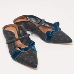 Malone Souliers Black/Blue Mesh and Velvet Maureen Flat Sandals Size 35
