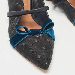 Malone Souliers Black/Blue Mesh and Velvet Maureen Flat Sandals Size 35
