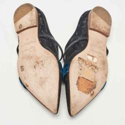 Malone Souliers Black/Blue Mesh and Velvet Maureen Flat Sandals Size 35