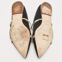 Pre Owned Malone Souliers Black Satin and Leather Maureen Flat Slides Size 37.5