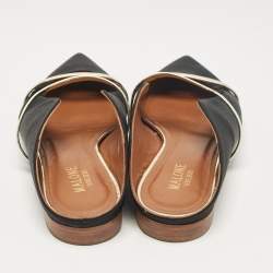 Pre Owned Malone Souliers Black Satin and Leather Maureen Flat Slides Size 37.5