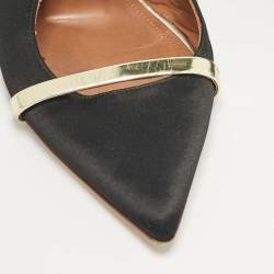 Pre Owned Malone Souliers Black Satin and Leather Maureen Flat Slides Size 37.5