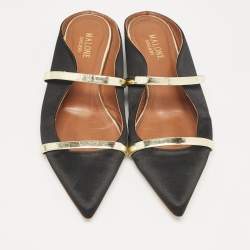 Pre Owned Malone Souliers Black Satin and Leather Maureen Flat Slides Size 37.5