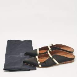 Pre Owned Malone Souliers Black Satin and Leather Maureen Flat Slides Size 37.5