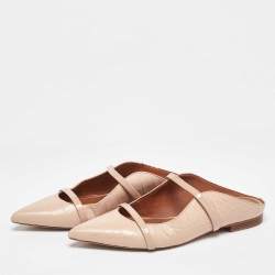 Pre Owned Malone Souliers Pink Croc Embossed Leather and Patent Leather Maureen Mules Size 37