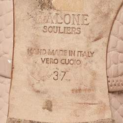 Pre Owned Malone Souliers Pink Croc Embossed Leather and Patent Leather Maureen Mules Size 37