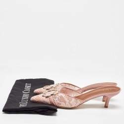 Malone Souliers Pink Lace and Leather Mules Size 37.5