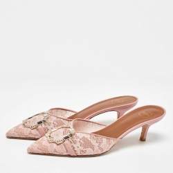 Malone Souliers Pink Lace and Leather Mules Size 37.5