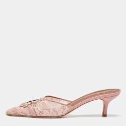 Malone Souliers Pink Lace and Leather Mules Size 37.5