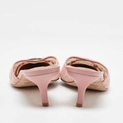 Malone Souliers Pink Lace and Leather Mules Size 37.5