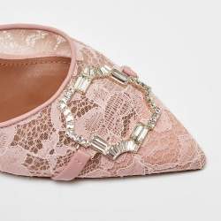 Malone Souliers Pink Lace and Leather Mules Size 37.5