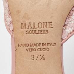 Malone Souliers Pink Lace and Leather Mules Size 37.5