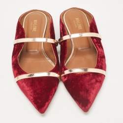 Pre Owned Malone Souliers Burgundy/Rose Gold Velvet Maureen Flat Mules Size 40