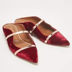 Pre Owned Malone Souliers Burgundy/Rose Gold Velvet Maureen Flat Mules Size 40
