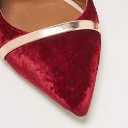 Pre Owned Malone Souliers Burgundy/Rose Gold Velvet Maureen Flat Mules Size 40