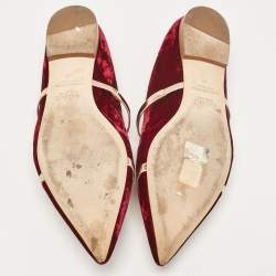 Pre Owned Malone Souliers Burgundy/Rose Gold Velvet Maureen Flat Mules Size 40