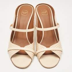 Pre Owned Malone Souliers Beige Textured Leather Norah Mules Size 38