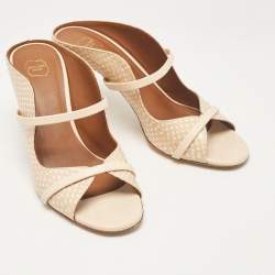 Pre Owned Malone Souliers Beige Textured Leather Norah Mules Size 38