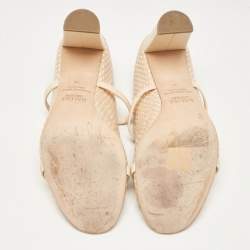 Pre Owned Malone Souliers Beige Textured Leather Norah Mules Size 38