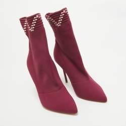 Malone Souliers Burgundy Knit Fabric Ankle Length Boots Size 39