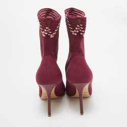 Malone Souliers Burgundy Knit Fabric Ankle Length Boots Size 39