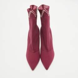Malone Souliers Burgundy Knit Fabric Ankle Length Boots Size 39