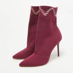 Malone Souliers Burgundy Knit Fabric Ankle Length Boots Size 39