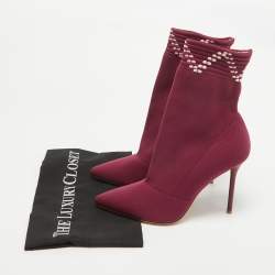 Malone Souliers Burgundy Knit Fabric Ankle Length Boots Size 39