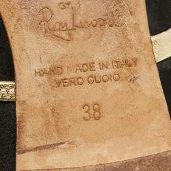 Pre Owned Malone Souliers Black/Gold Satin and Leather Maureen Flat Mules Size 38