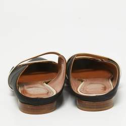 Pre Owned Malone Souliers Black/Gold Satin and Leather Maureen Flat Mules Size 38