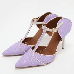Malone Souliers Purple/Cream Canvas and Leather Imogen Mules Size 40.5