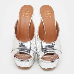 Malone Souliers Silver Leather Yasmine Slide Sandals Size 36