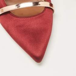 Pre Owned Malone Souliers Burgundy/Gold Satin and Leather Maureen Mules Size 40.5
