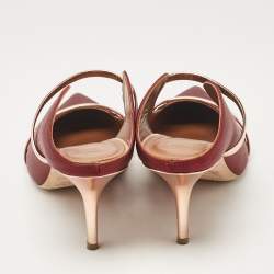 Pre Owned Malone Souliers Burgundy/Gold Satin and Leather Maureen Mules Size 40.5