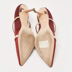 Pre Owned Malone Souliers Burgundy/Gold Satin and Leather Maureen Mules Size 40.5