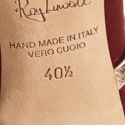 Pre Owned Malone Souliers Burgundy/Gold Satin and Leather Maureen Mules Size 40.5