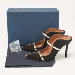 Pre Owned Malone Souliers Brown/Gold Velvet and Leather Maureen Mules Size 39