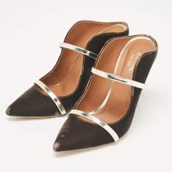 Pre Owned Malone Souliers Brown/Gold Velvet and Leather Maureen Mules Size 39