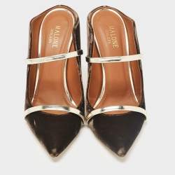 Pre Owned Malone Souliers Brown/Gold Velvet and Leather Maureen Mules Size 39