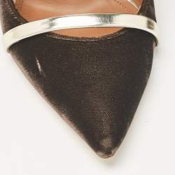 Pre Owned Malone Souliers Brown/Gold Velvet and Leather Maureen Mules Size 39