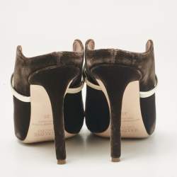 Pre Owned Malone Souliers Brown/Gold Velvet and Leather Maureen Mules Size 39