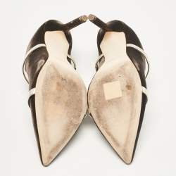 Pre Owned Malone Souliers Brown/Gold Velvet and Leather Maureen Mules Size 39