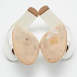 Malone Souliers White Leather and Patent Slide Sandals Size 39