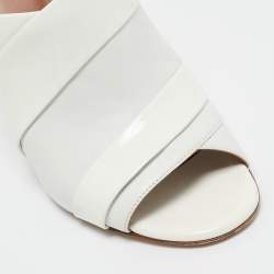 Malone Souliers White Leather and Patent Slide Sandals Size 39